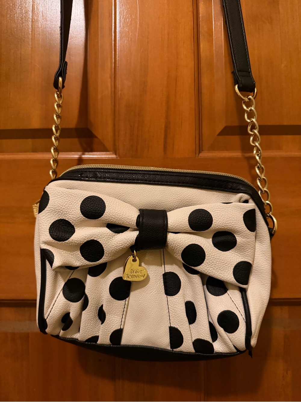 Betsey Johnson Polka Dot Bow Crossbody Purse - Black & White